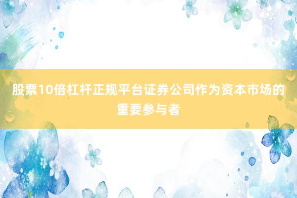 股票10倍杠杆正规平台证券公司作为资本市场的重要参与者